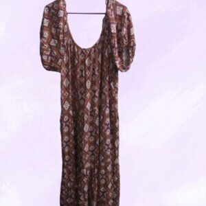 Knox Rose print boho bohemian maxi dress in brown and purple size XL.